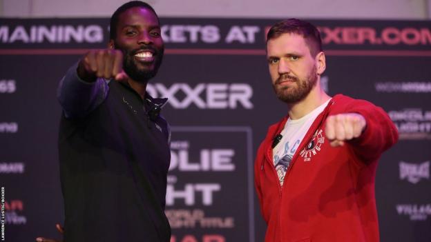 Lawrence Okolie and David Light pose together at Thursday's news conference