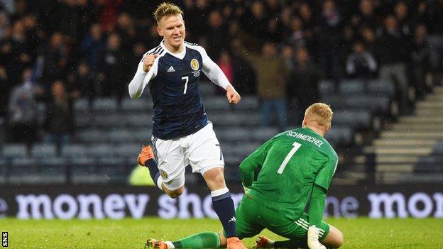 Matt Ritchie celebrates his third goal for Scotland