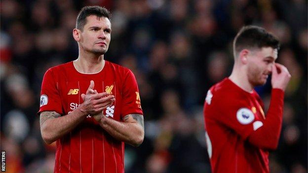 Dejan Lovren claps the supporters after Liverpool's 3-0 defeat at Watford