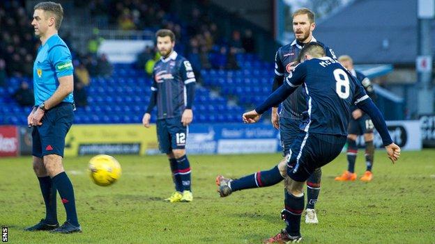Ian McShane scores a free-kick for Ross County against Hamilton Academical