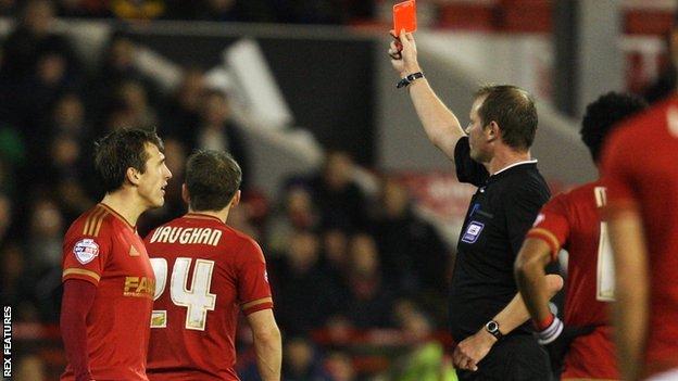 David Vaughan sees red against Birmingham City