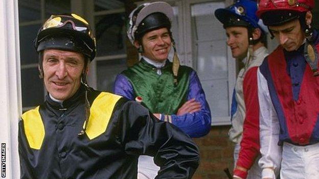 Jockey Joe Mercer (left) with weighing room colleagues