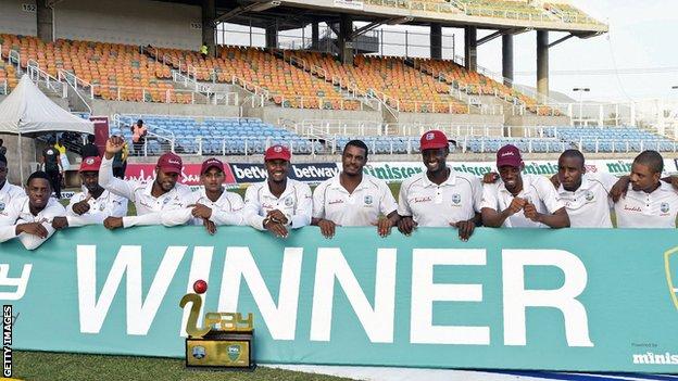 West Indies with the Test series trophy