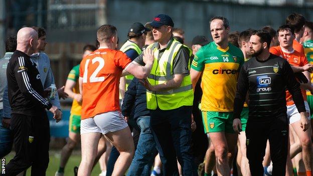 Tempers flare at the final whistle of Donegal and Armagh's Division One encounter in Letterkenny