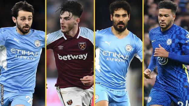 Bernardo Silva, Declan Rice, Ilkay Gundogan, Reece James