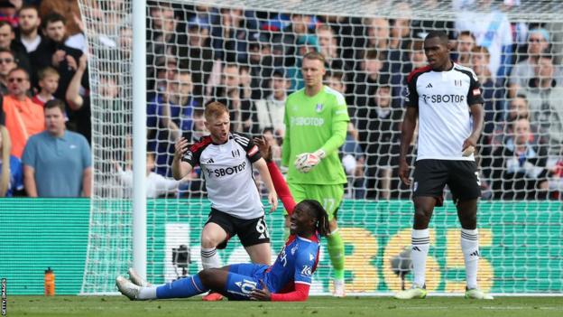Eberechi Eze appeals for a foul in Crystal Palace's Premier League match against Fulham at Selhurst Park
