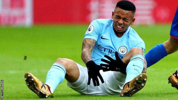 Gabriel Jesus injured his knee when Manchester City played at Crystal Palace on New Years Eve last season