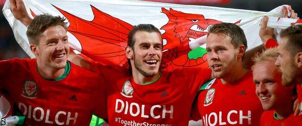 Wayne Hennessey, Gareth Bale, Chris Gunter, Jonathan Williams and Aaron Ramsey