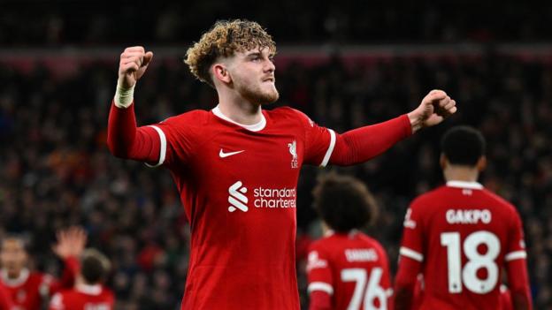 Harvey Elliott celebrates after scoring a goal