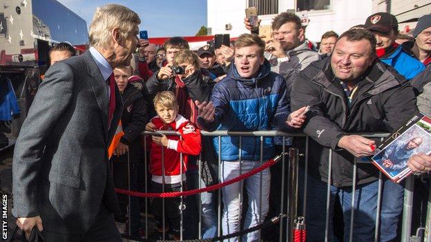 Arsenal manager Arsene Wenger arrives at Bournemouth