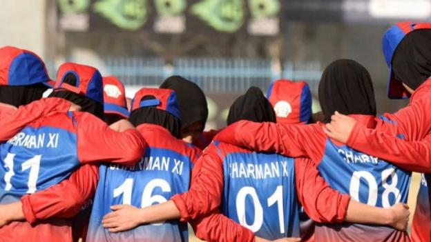 Afghanistan players taking part in an exhibition match in their home nation prior to the Taliban's return to power