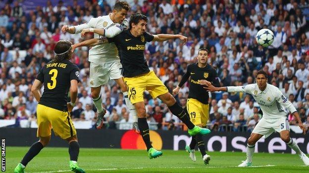 Cristiano Ronaldo scores for Real Madrid against Atletico Madrid