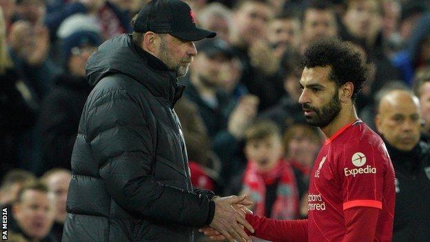 Liverpool manager Jurgen Klopp (left) and Reds forward Mohamed Salah