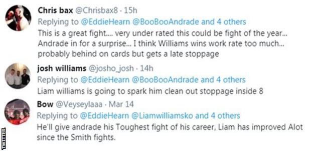 Fans on Twitter predict Liam Williams will beat Demetrius Andrade, with one fan predicting a late stoppage