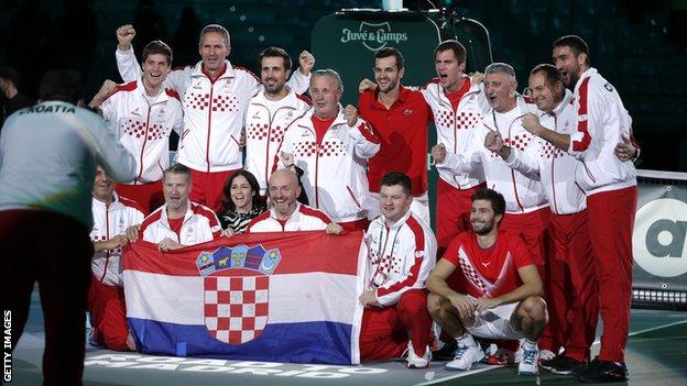 La selección de Copa Davis de Croacia celebra