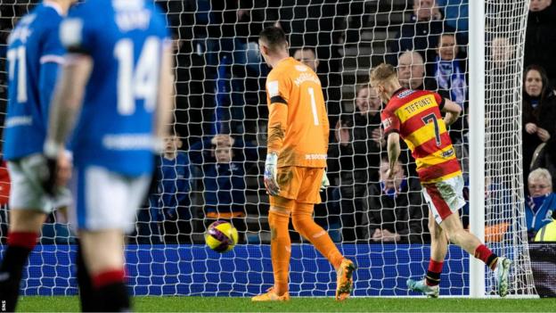 Scott Tiffoney scores for Partick Thistle against Rangers