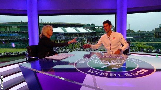 Sue Barker and Novak Djokovic in the Wimbledon studio