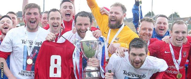 Ards celebrate winning the Championship One title