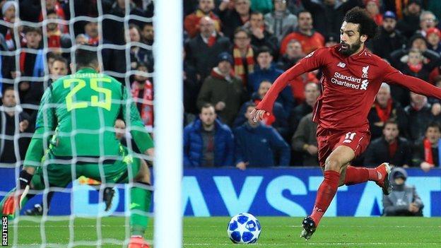 Mohamed Salah scores Liverpool's winner against Napoli
