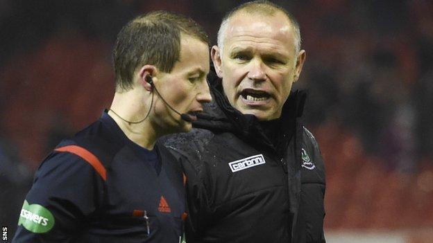 Inverness CT boss John Hughes talks to referee Willie Collum at the final whistle