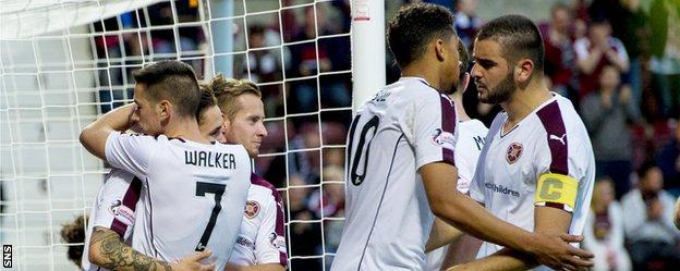 Hearts celebrate as they defeat Arbroath