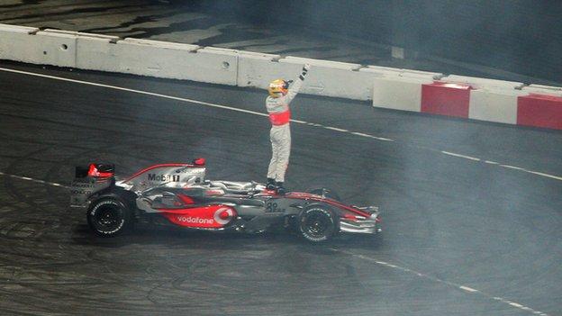 Lewis Hamilton celebrates his first ever World Driver Championship