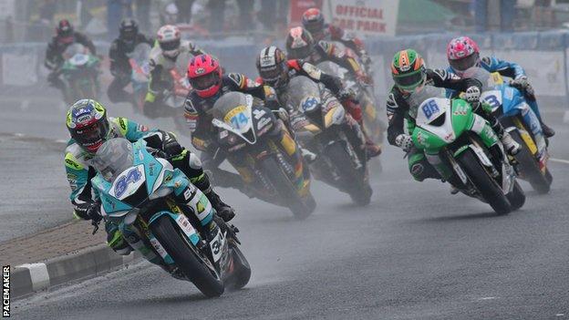 Alastair Seeley leads the Supersport race at the North West 200