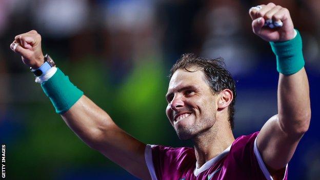 Rafael Nadal celebrates beating Cameron Norrie in Mexican Open final