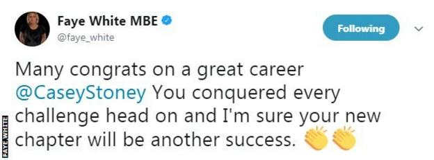 Former England captain Faye White on Twitter