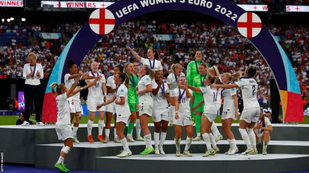 England celebrate their Euro 2022 victory