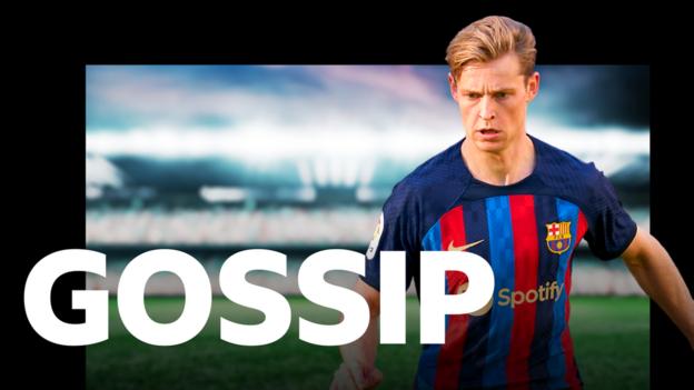 Photograph of Frenkie de Jong on a graphic containing the word 