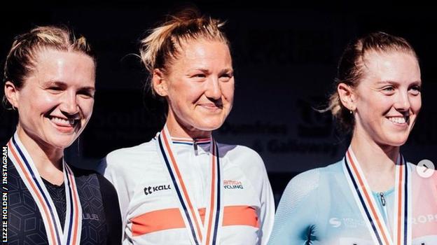 Lizzie Holden (r) took time trial bronze at the British national road race championships