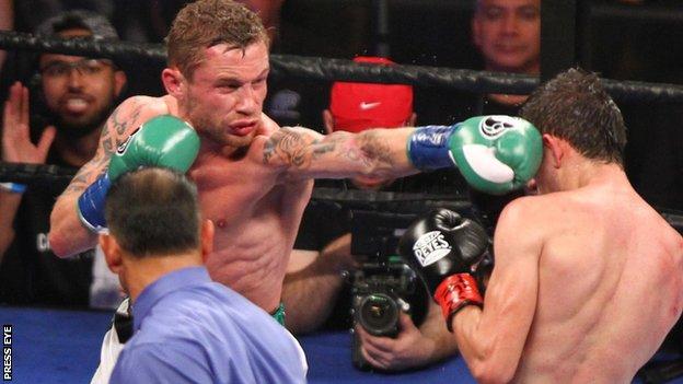 Frampton lands a punch in the Texas fight against Alejandro Gonzalez