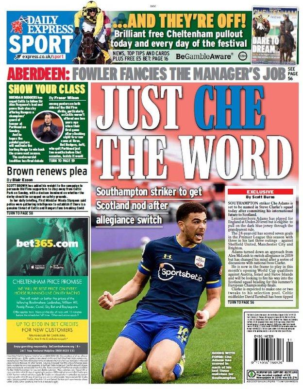 The back page of the Scottish Daily Express on 160321