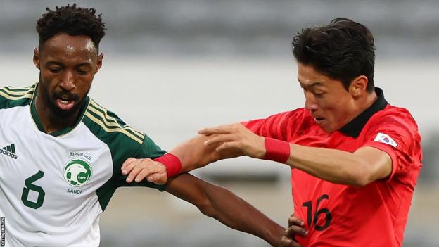 Hwang in action against Saudi Arabia in Newcastle