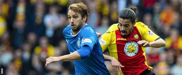 Niko Kranjcar tries to hold off the challenge of Thistle's Ryan Edwards