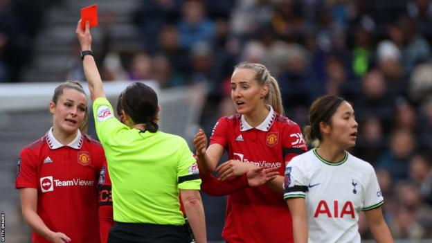 Ella Toone receiving a red card