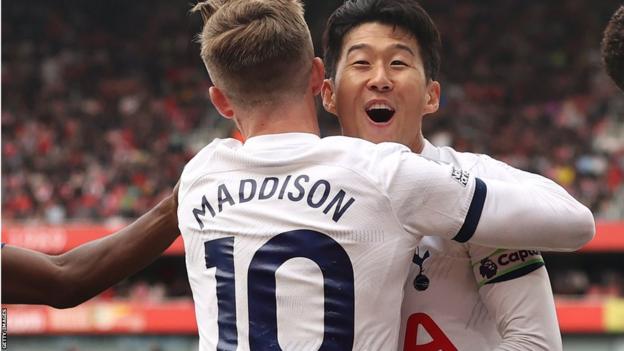 Son Heung-min celebrates his goal for Tottenham