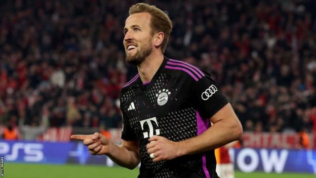 Harry Kane celebrates scoring for Bayern Munich