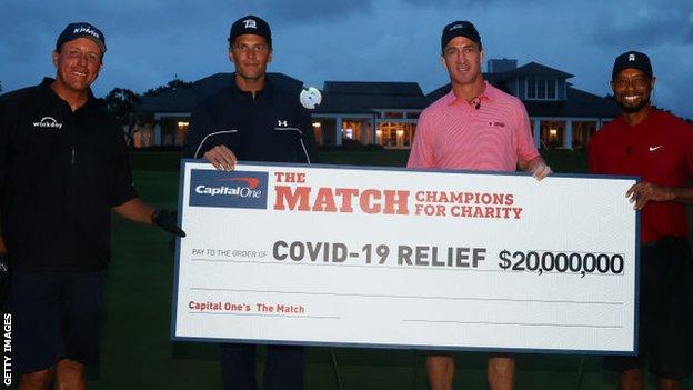 Tiger Woods &amp; Peyton Manning beat Tom Brady &amp; Phil Mickelson in $20m charity match