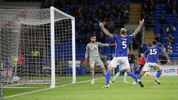 Marlon Pack celebrates after scoring Cardiff's second goal