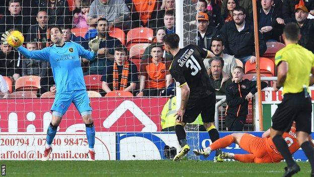 Neil Alexander makes a save for Livingston as they defeat Dundee United