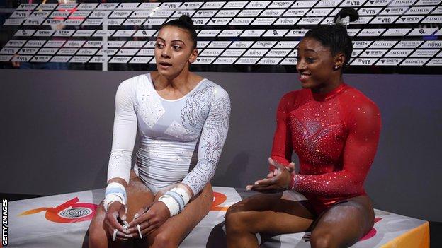 Simone Biles applauds Becky Downie