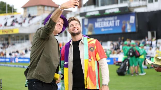 BBC presenter Chris Hughes with Michael Vaughan