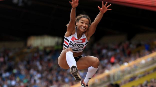 Jazmin Sawyers of Great Britain competes in the women's long jump final during day two of the Muller British Athletics Championships at the Alexander Stadium on July 1, 2018 in Birmingham, England. (Photo by Stephen Pond - British Athletics/Getty Images)
