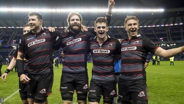 Edinburgh celebrate beating Glasgow at Murrayfield in April