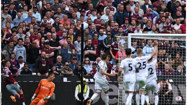 Jarrod Bowen scoring for West Ham against Leeds