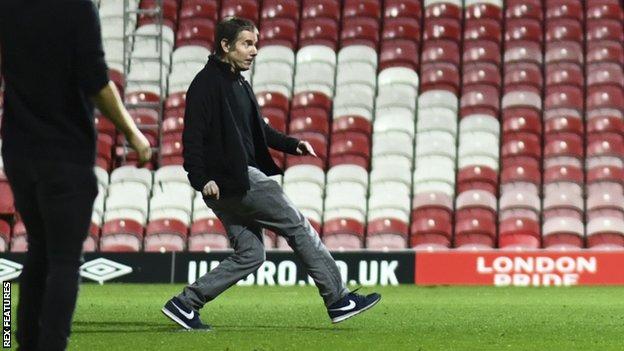Brentford owner Matthew Benham, enjoying a kickabout at Griffin Park after the win over Swansea, is a lifelong Bees fan