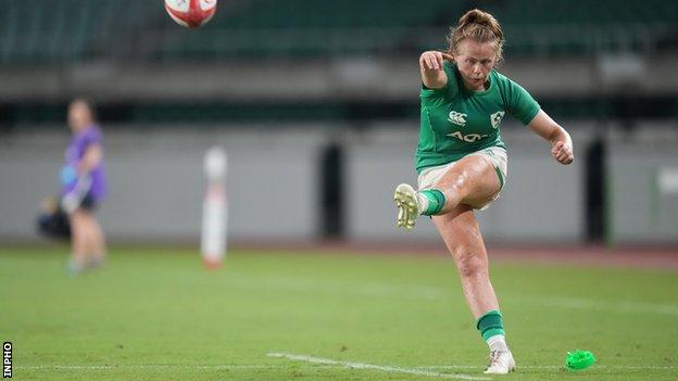 Dannah O'Brien attempts a conversion during Ireland's tour of Japan