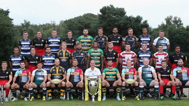 England's Premiership players pose in club shirts